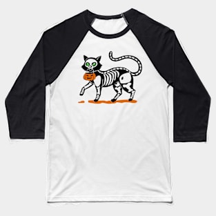 black cat in skeleton costume trick and threat Baseball T-Shirt